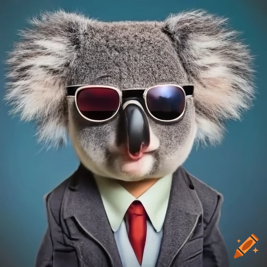 koala in a suit with sunglasses and cigar