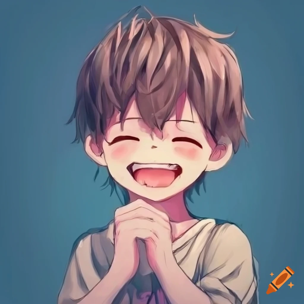 cute anime kid laughing and struggling during tickle experience