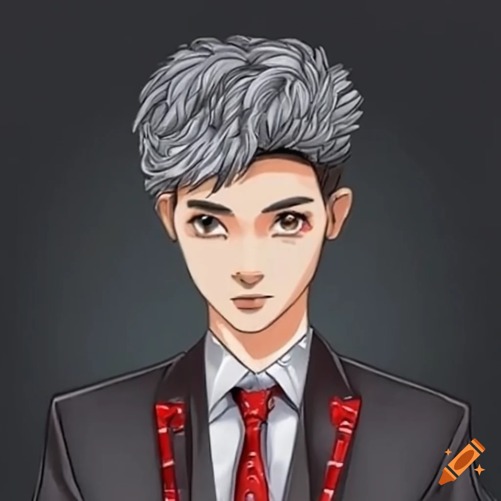 young Indonesian man with grey hair wearing a tuxedo