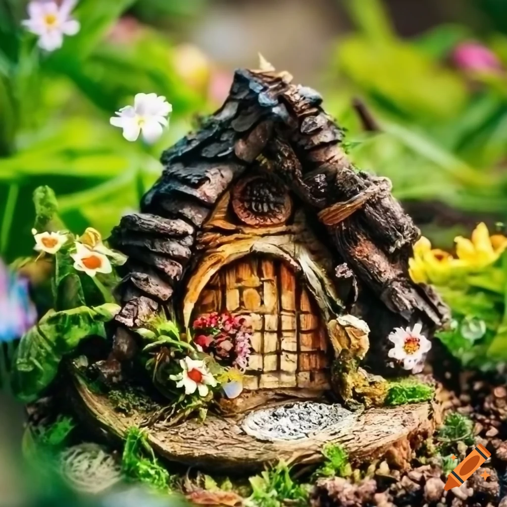 Realistic photo of a hamster in a moss fairy house on Craiyon