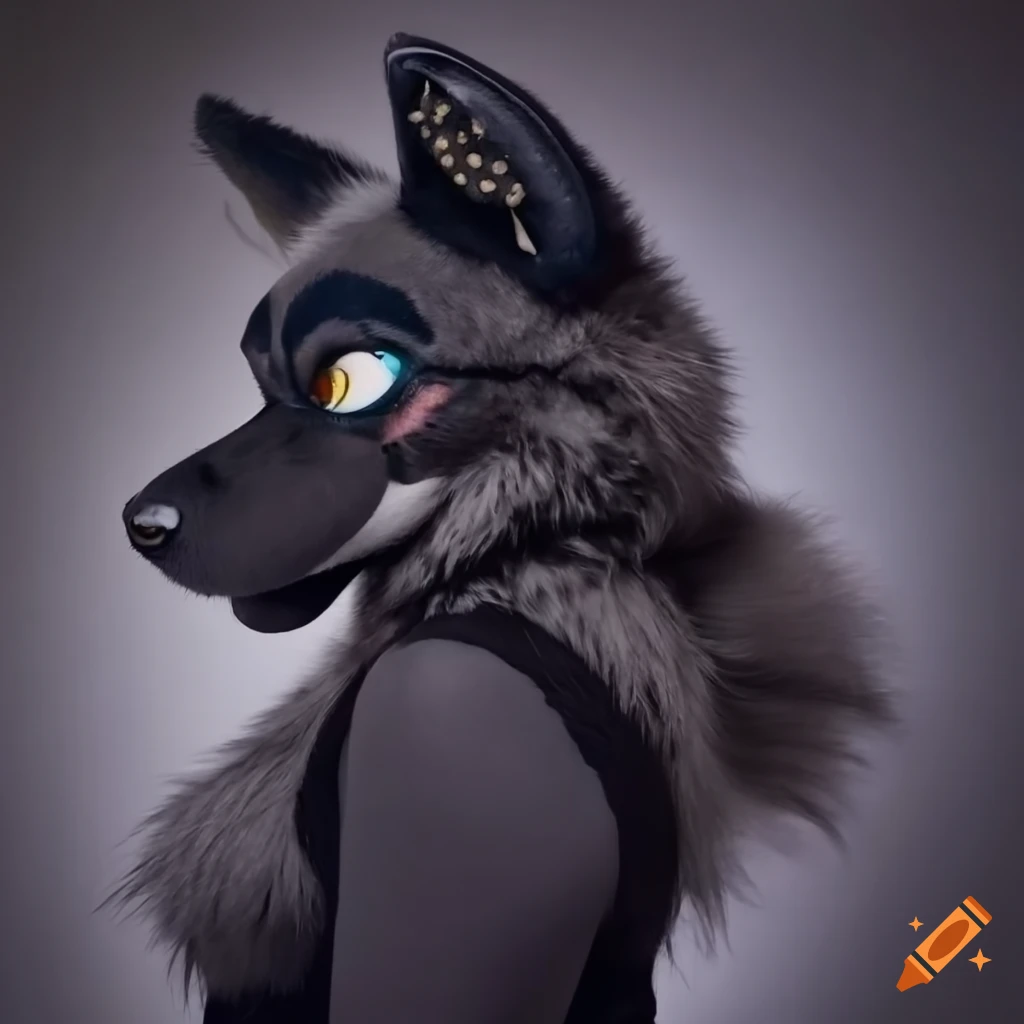hyper-realistic black wolf fursuit head