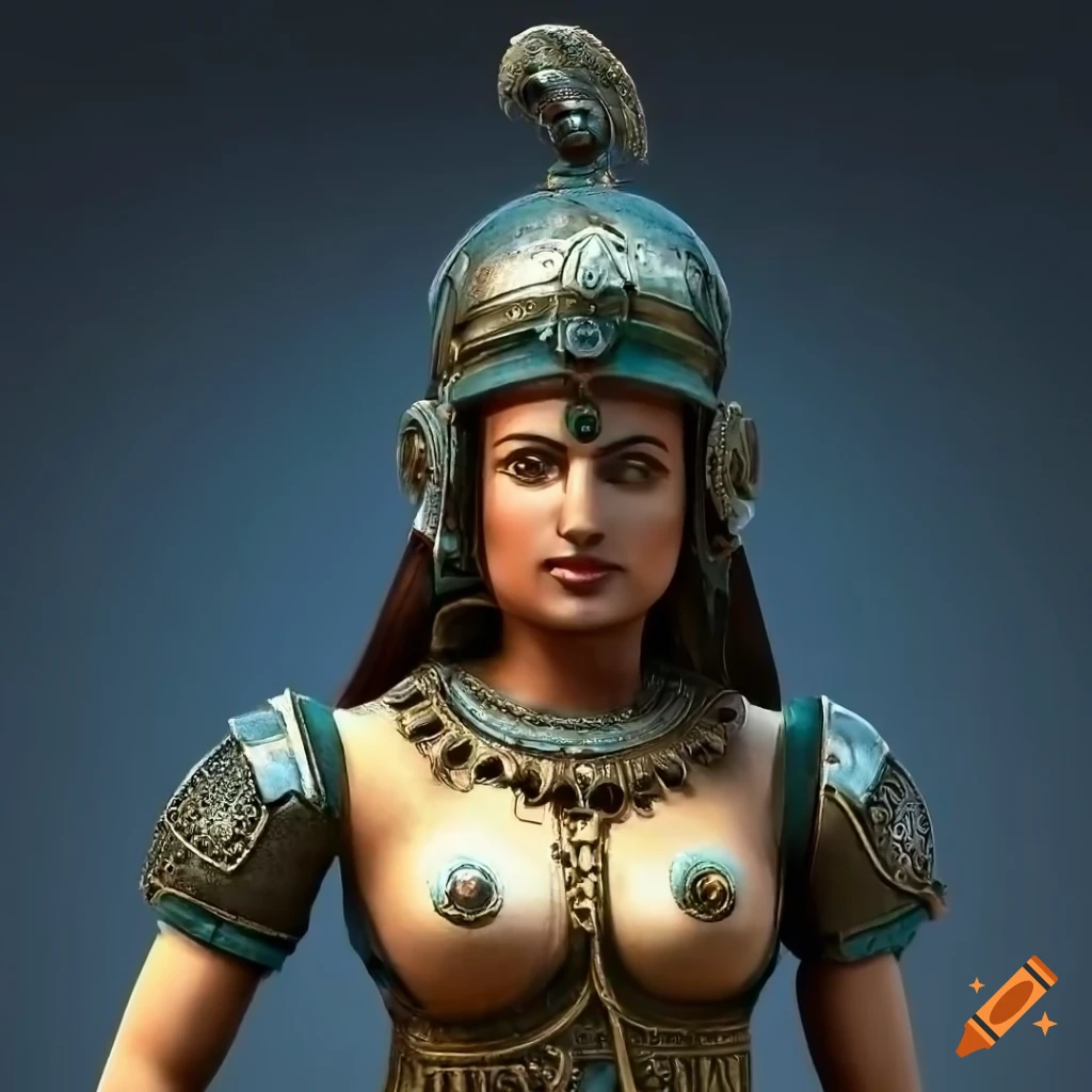 photorealistic female automaton in gladiator attire