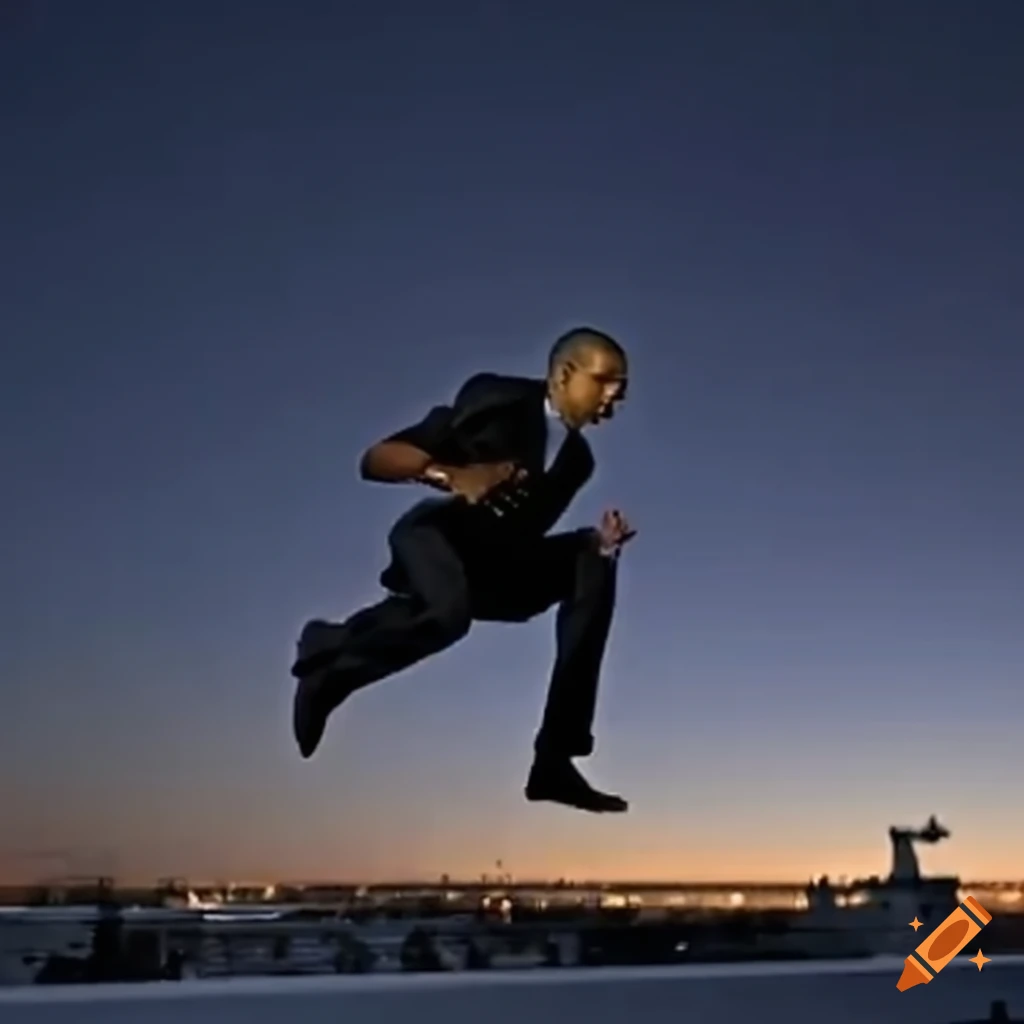 Barack Obama doing parkour on rooftops