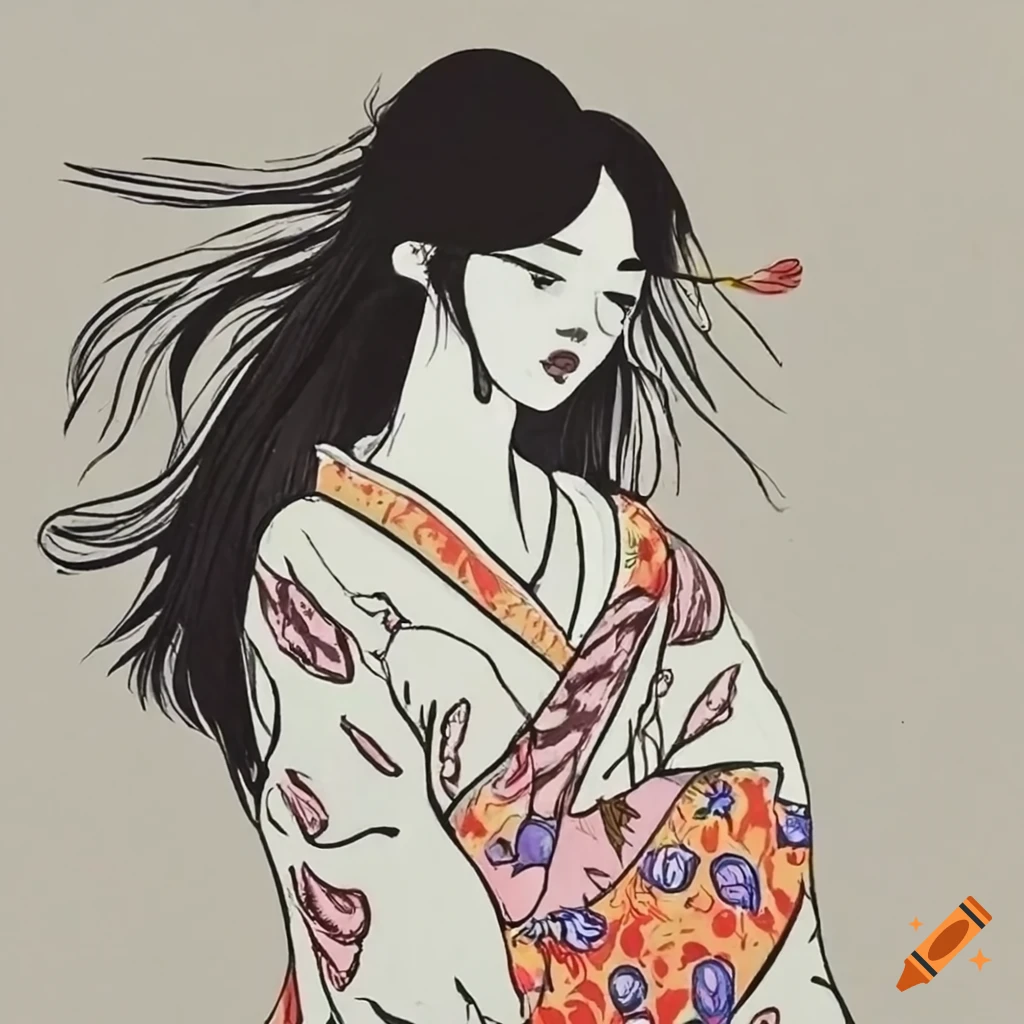Japanese girl with lantern vector image | Free SVG