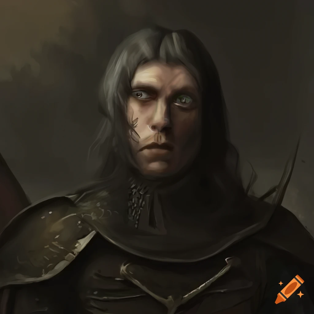 illustration-of-a-cat-eyed-man-in-armor-walking-in-a-forest