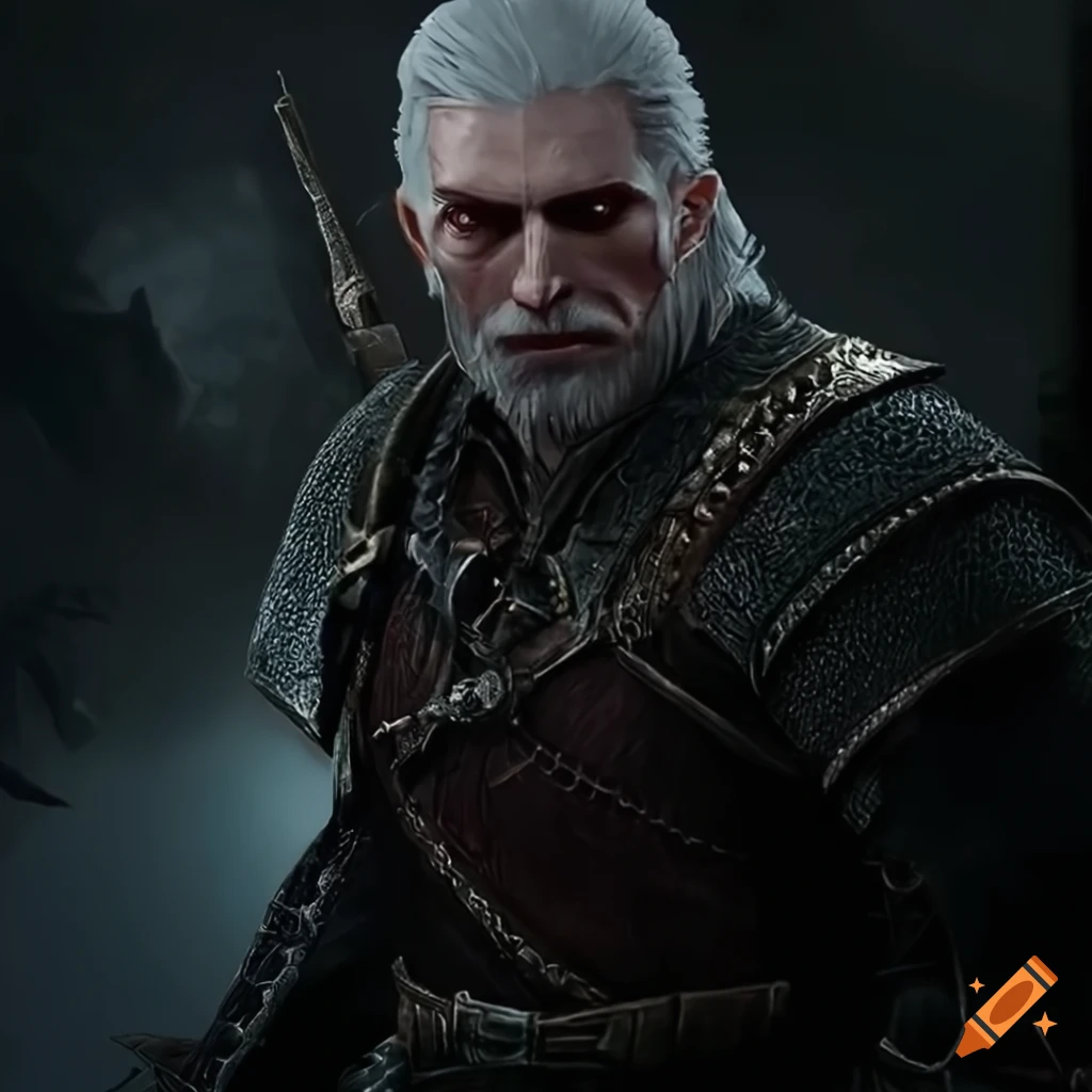 Dark fantasy artwork with a witcher on Craiyon