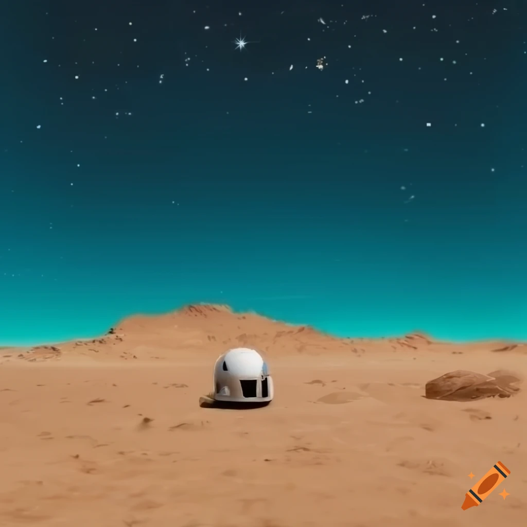 realistic depiction of a space desert with a space helmet