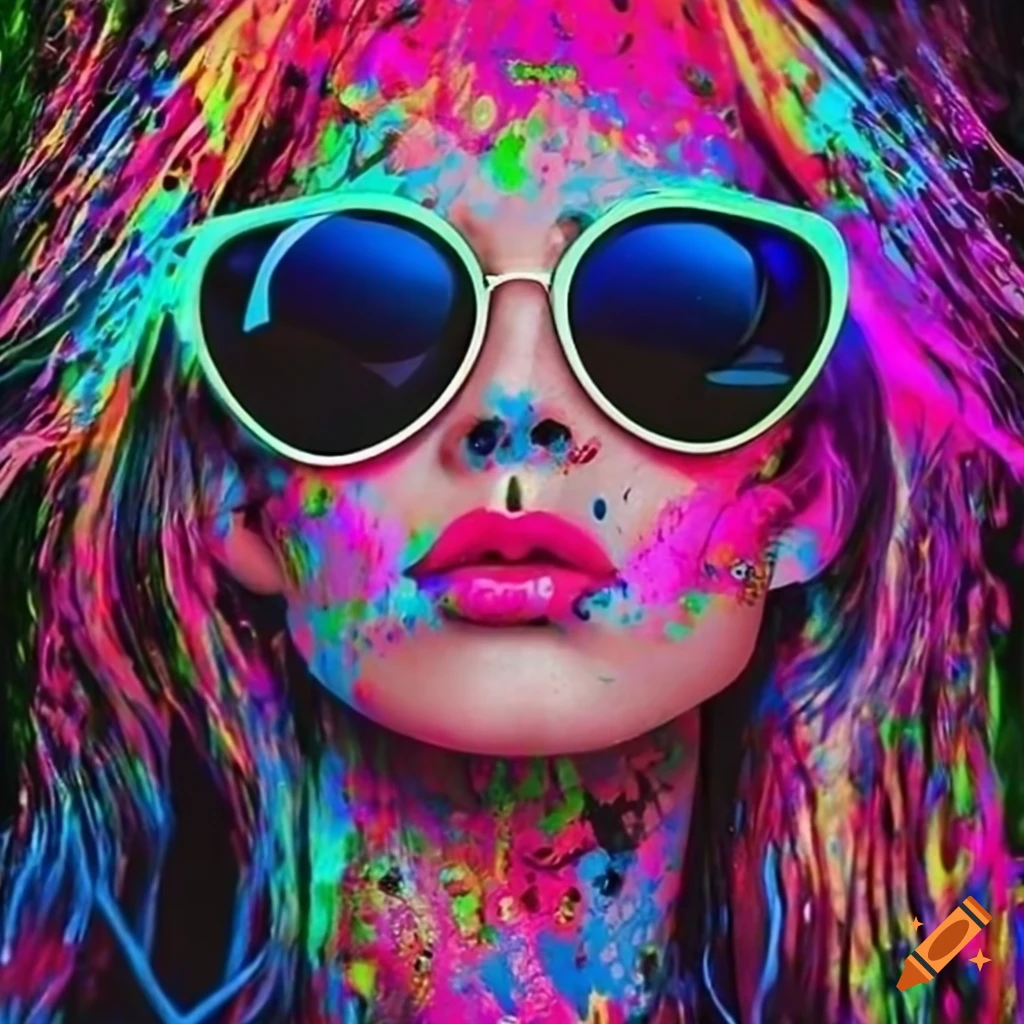 Girl with neon sunglasses and trippy splatter design