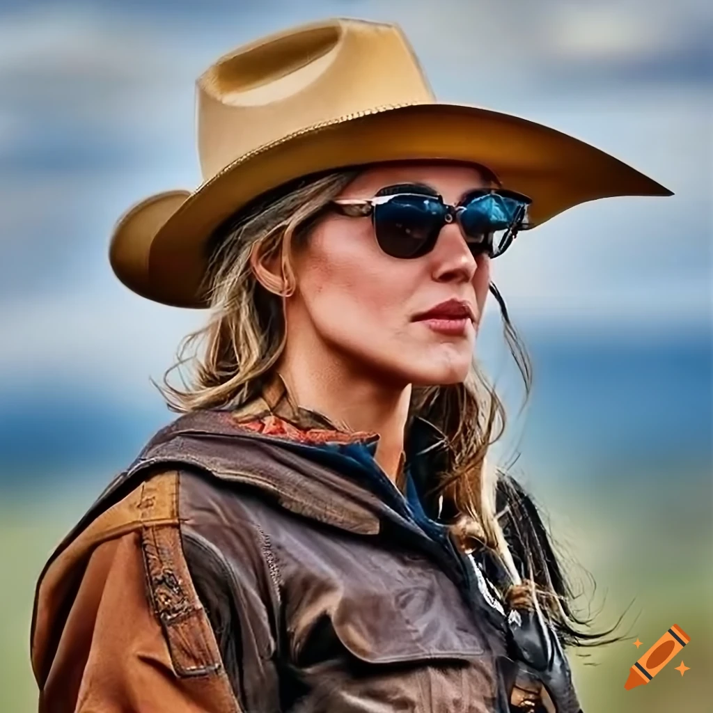 photorealistic depiction of a cowgirl riding a horse