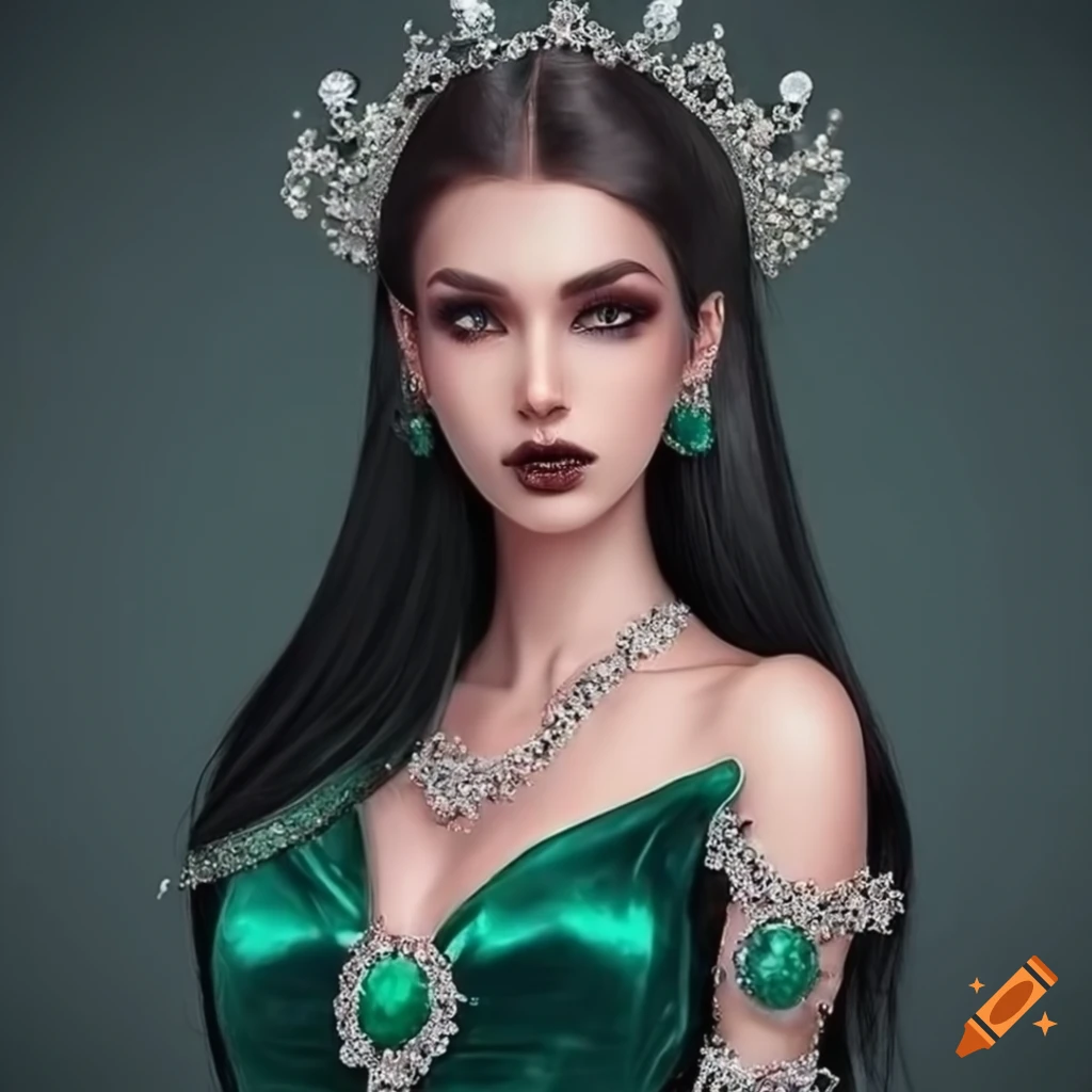Elegant princess in a green sequin dress on Craiyon