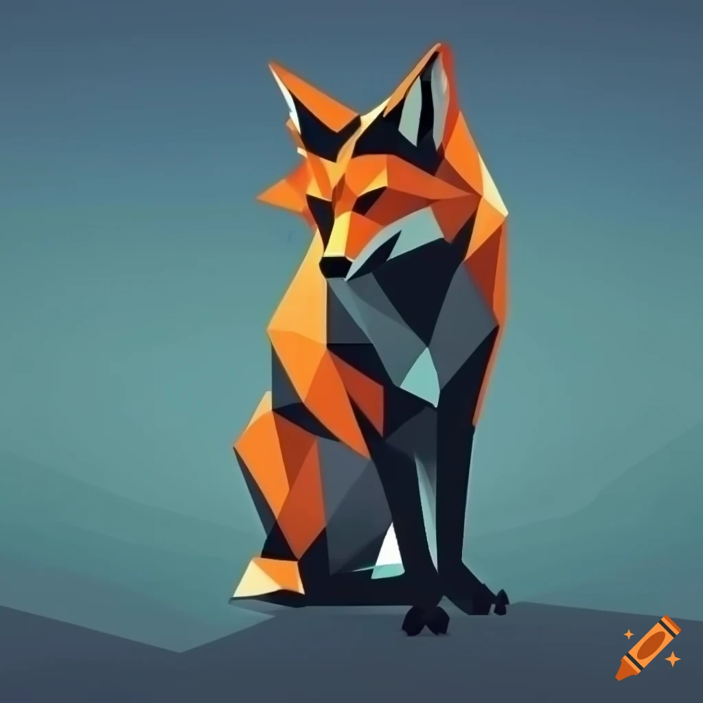 geometric fox artwork in monochromatic orange and black
