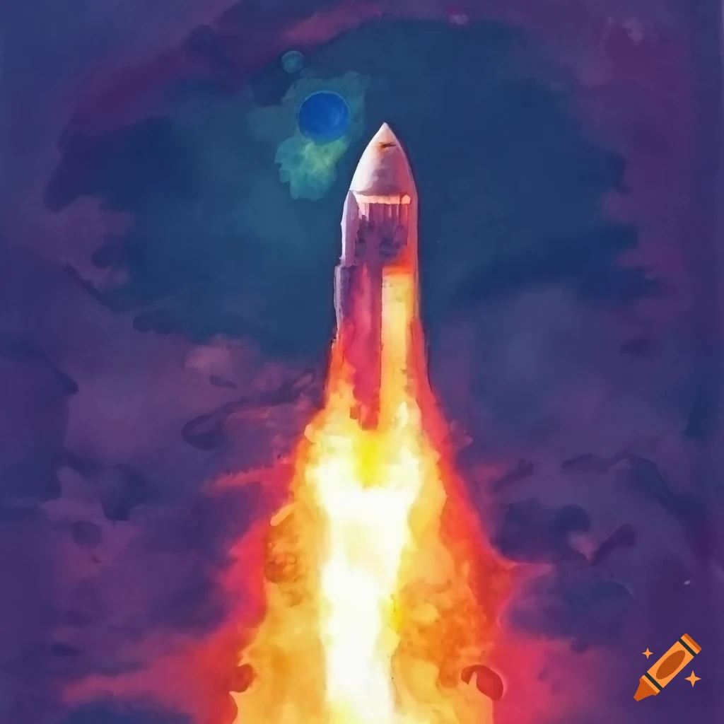 golden hour rocket launch artwork