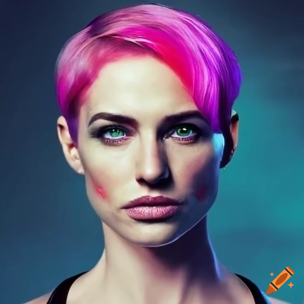 Cosplay of an android woman with pink hair