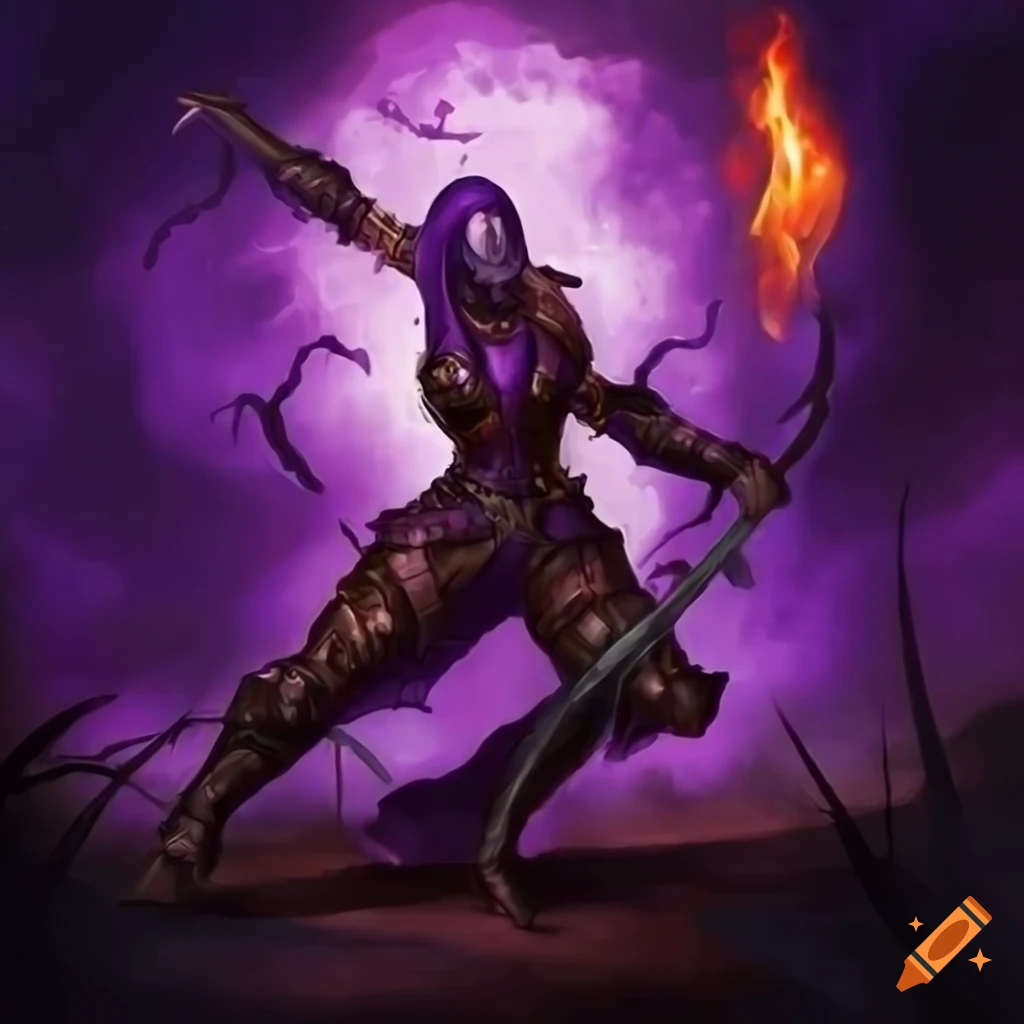 Warforged Android Dance-Fighter with purple Eldritch fire