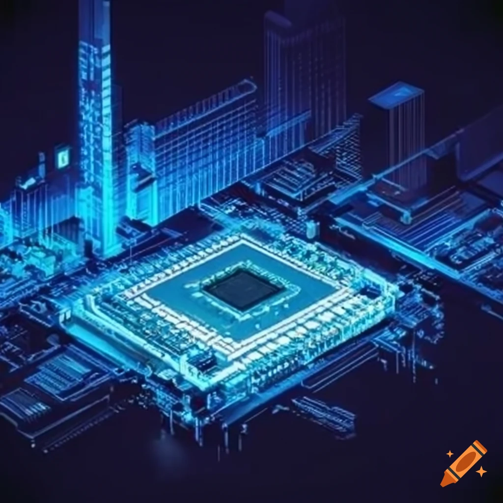 Silicon layer integrated chip in a futuristic city on Craiyon