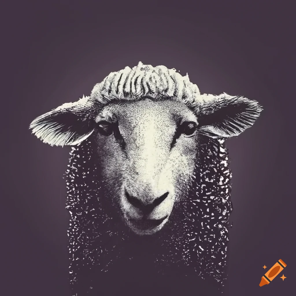 black and white screenprint of a sheep