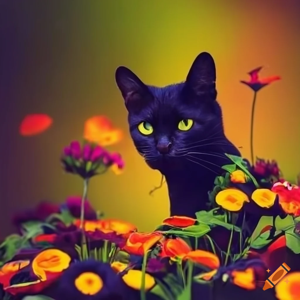 silhouette-of-a-black-cat-in-a-flower-garden-on-craiyon