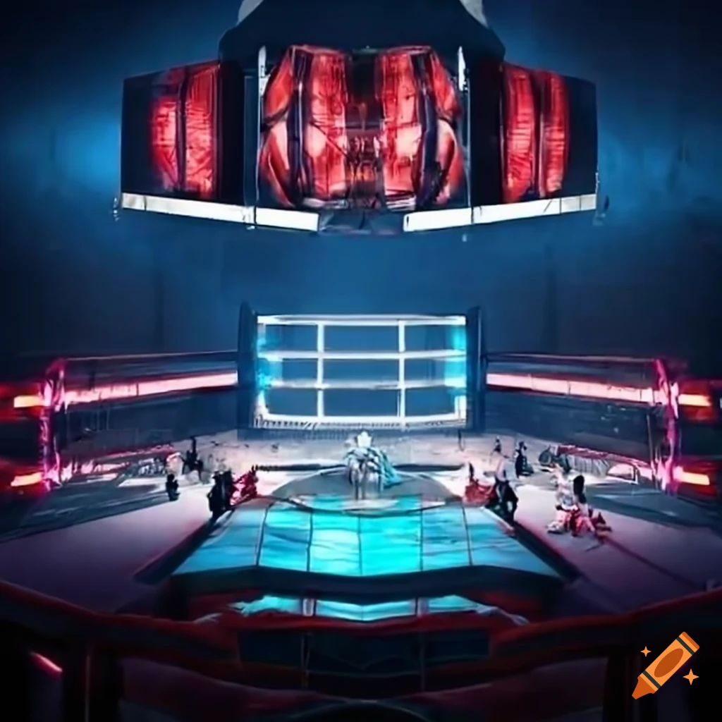 futuristic MMA theater with WWE screens