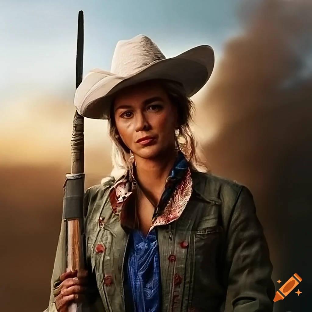portrait of a stylish cowgirl riding a horse