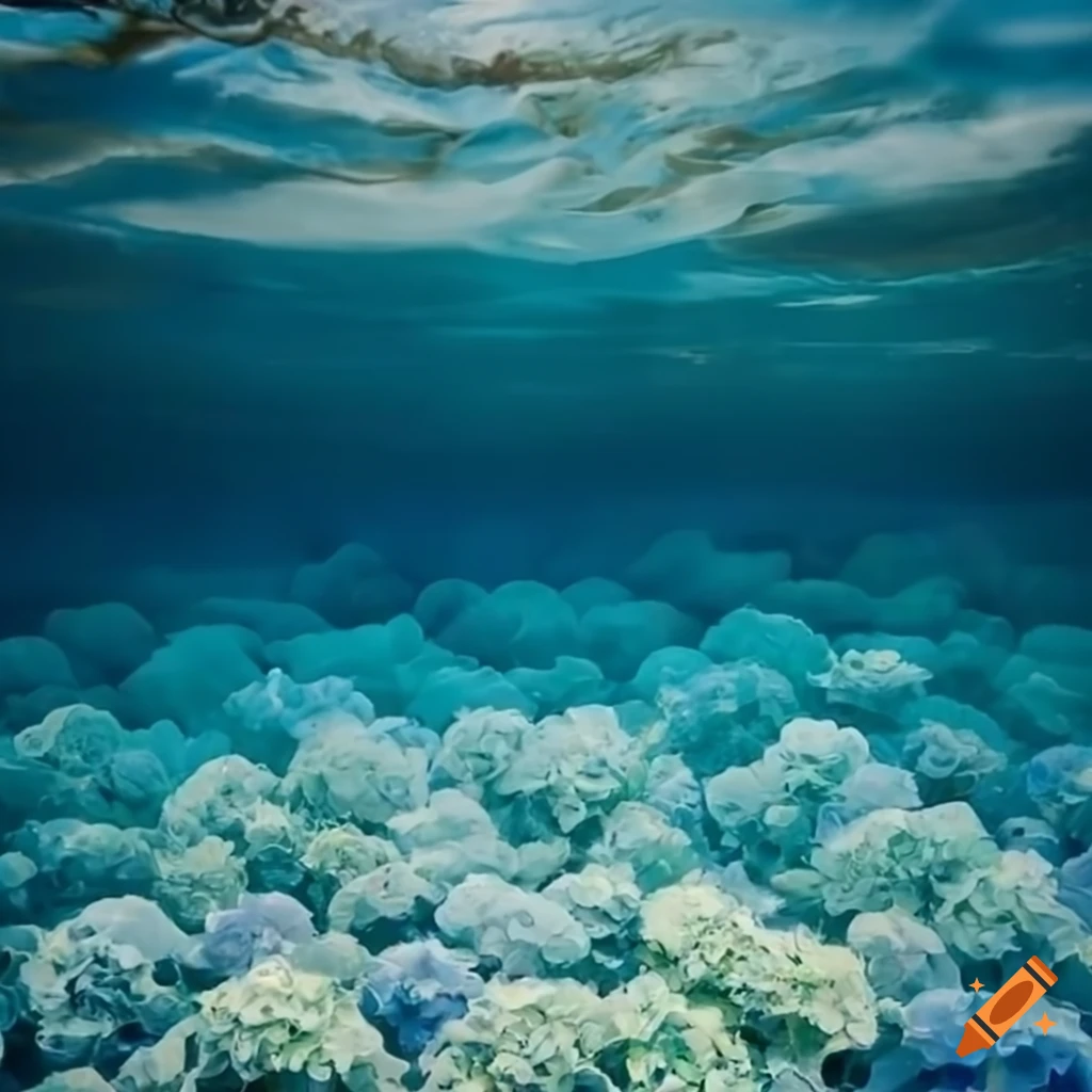 ocean with swimming hydrangeas