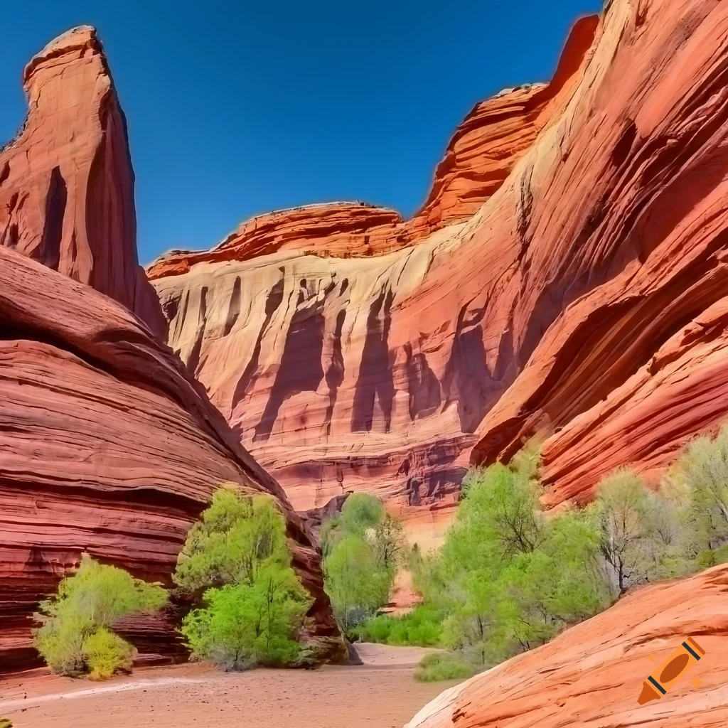 Cottonwood trees and red sandstone in Coyote Gulch
