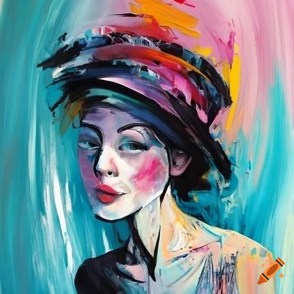 abstract knife painting of a woman in a hat