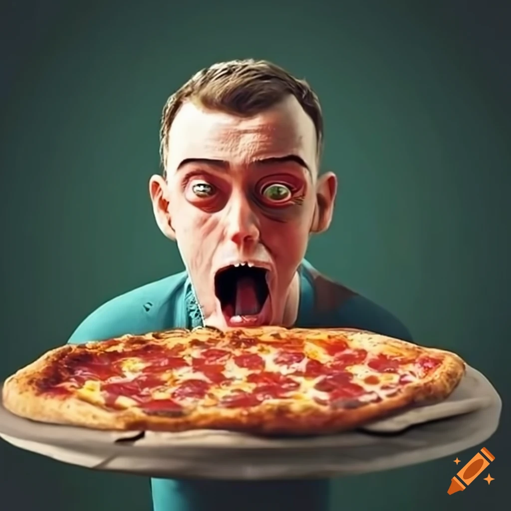 excited man with a pizza