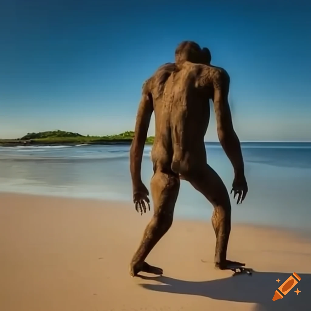 image of Paranthropus robustus walking on the beach