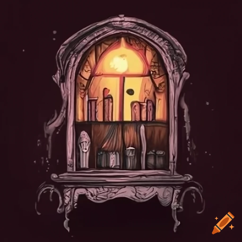haunting vitrine in a video game style