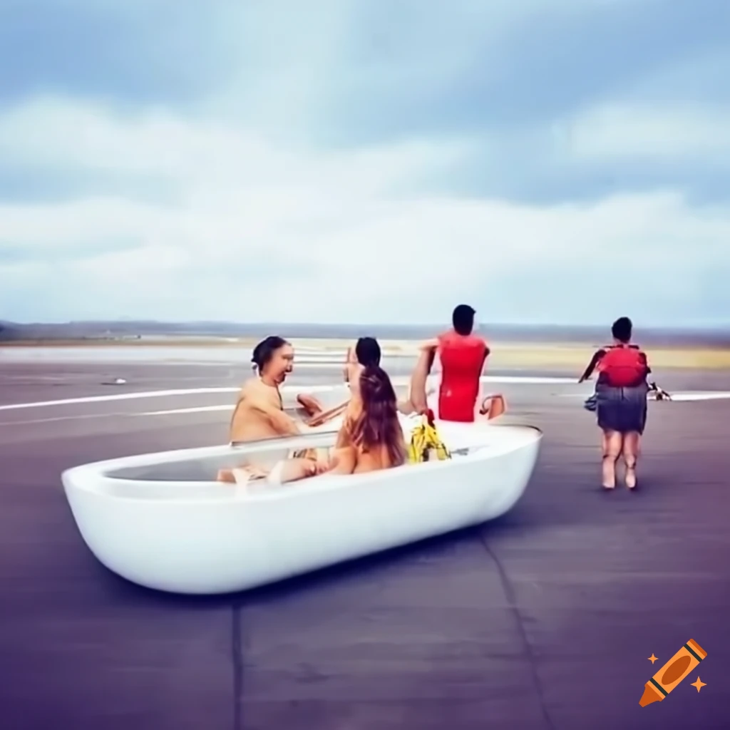 people having baths on an airport runway