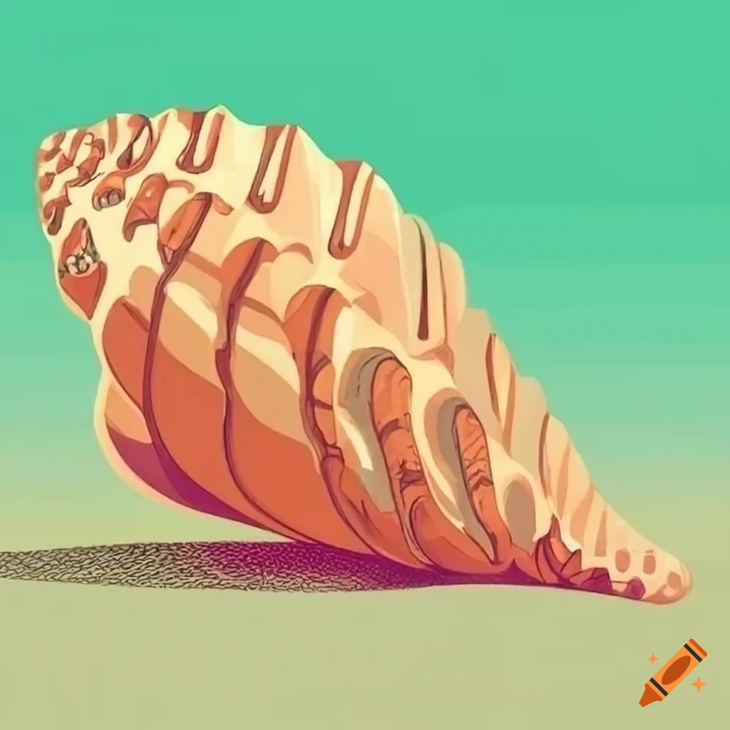 retro-futuristic seashell technical drawing