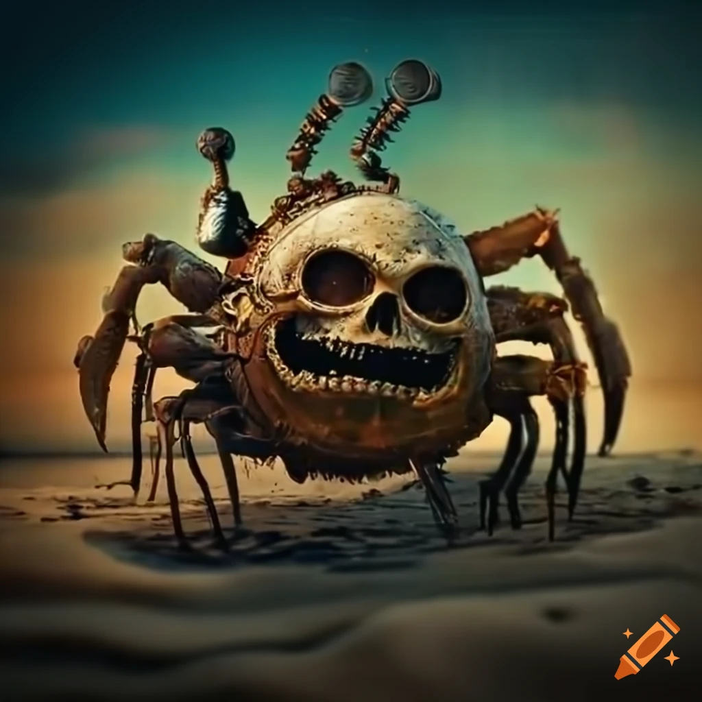 surreal steampunk artwork on the beach