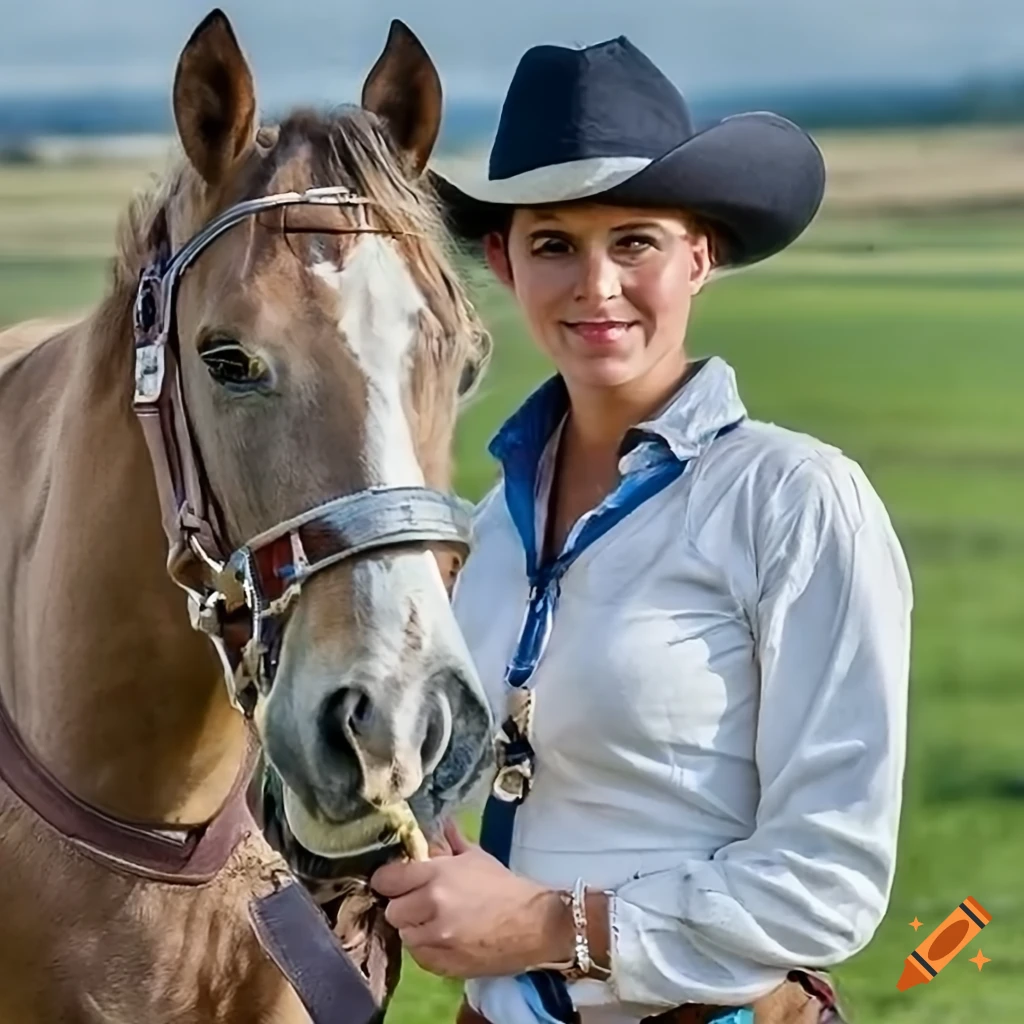 photorealistic depiction of a cowgirl on horseback