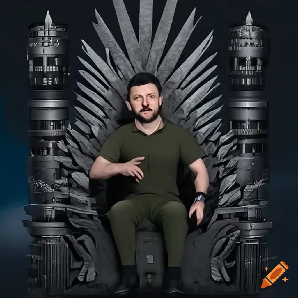 satirical image of Zelensky on the Game of Thrones throne