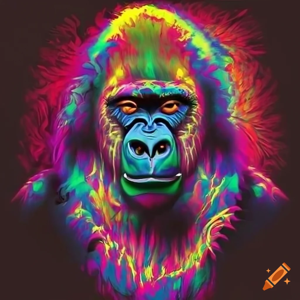 Artistic portrayal of a gorilla in a psychedelic style