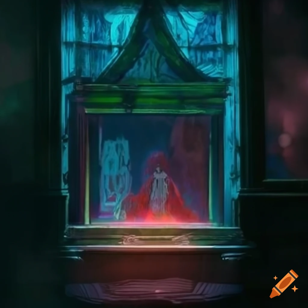 haunting vitrine in a video game style