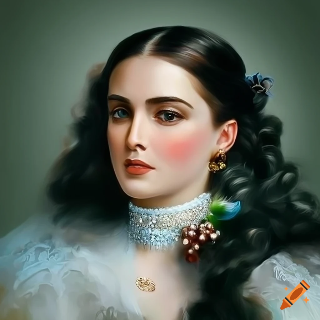 Elegant Portrait Of A Black Haired Blue Eyed Woman From The 1850s