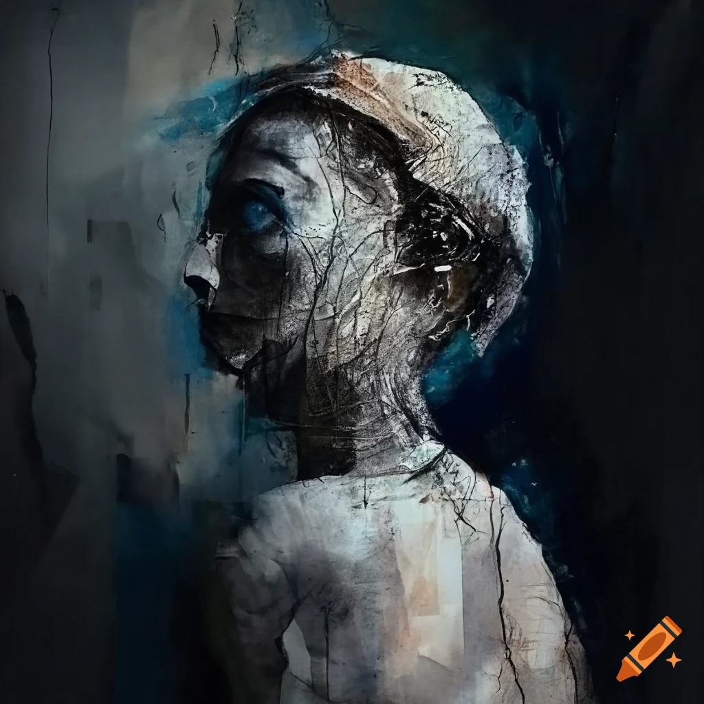 Abstract mixedmedia collage painting on Craiyon