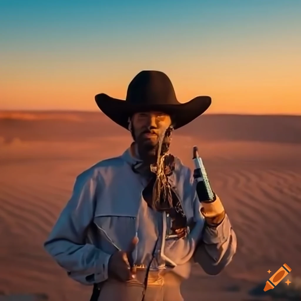 image of a cowboy vaping e-cigarette in the desert