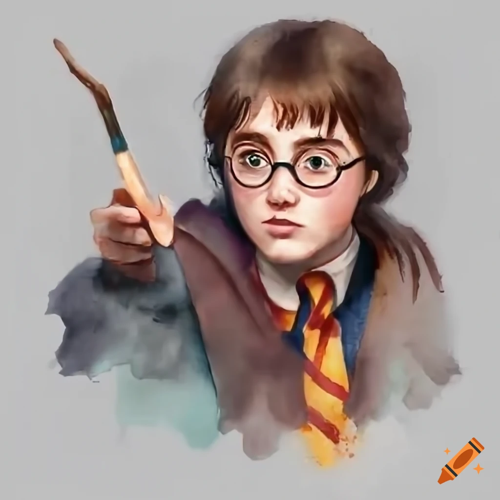 Anime-style drawing of a baby harry potter with a wand in a winter