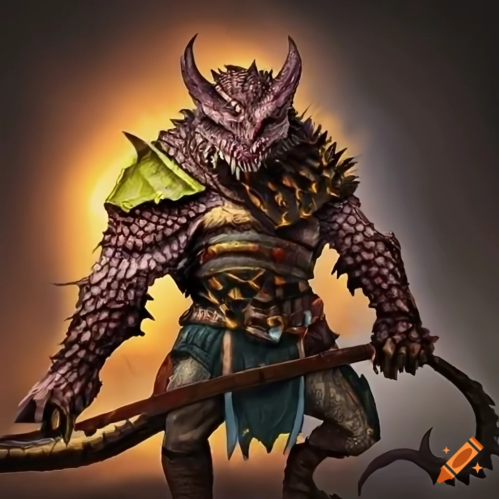 Image of a dragonborn lizard warrior on Craiyon