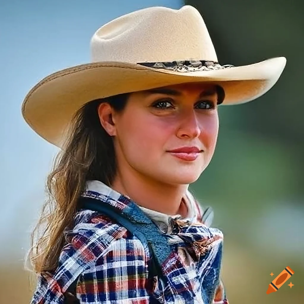 portrait of Audrey Fleurot, a female cowgirl riding a horse
