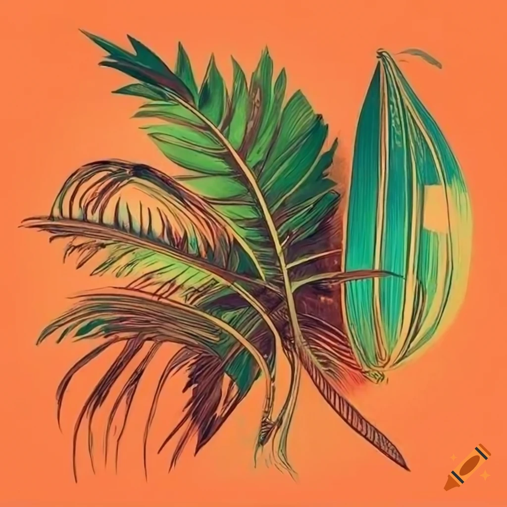 retro futurism tropical plant technical drawing
