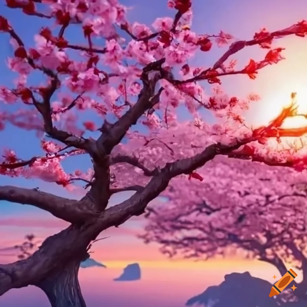 imagen de un árbol de sakura al atardecer