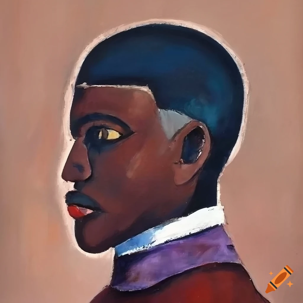 tempera painting of an african man with short fade haircut