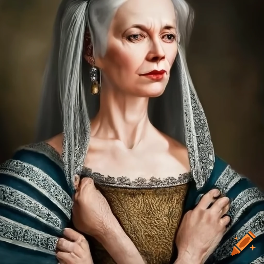 Detailed portrait of a middle-aged woman with grey hair