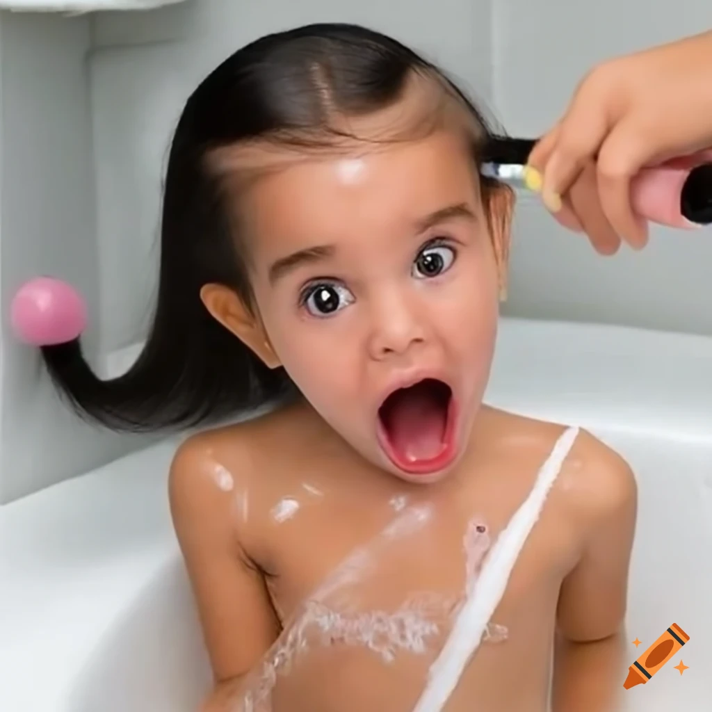 surprised toddler girl with straight hair and pigtails
