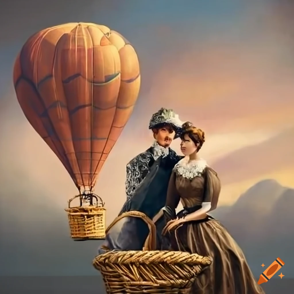 illustration of a couple in a hot air balloon