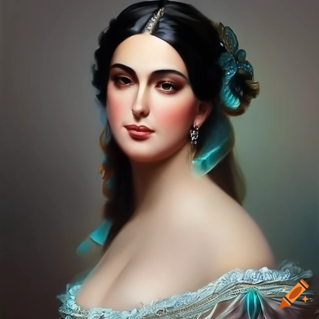 Elegant Portrait Of A Black Haired Blue Eyed Woman From The 1850s On