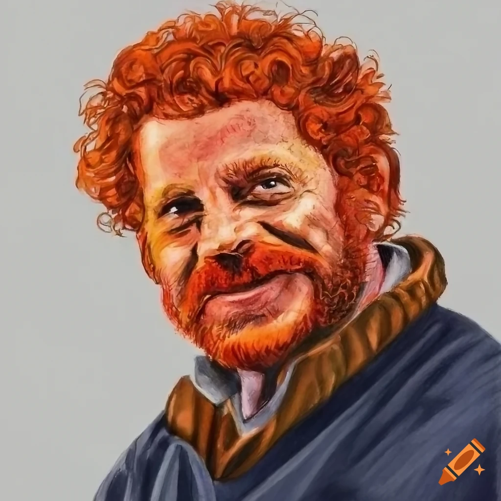 Portrait of a man with down syndrome and curly red hair on Craiyon